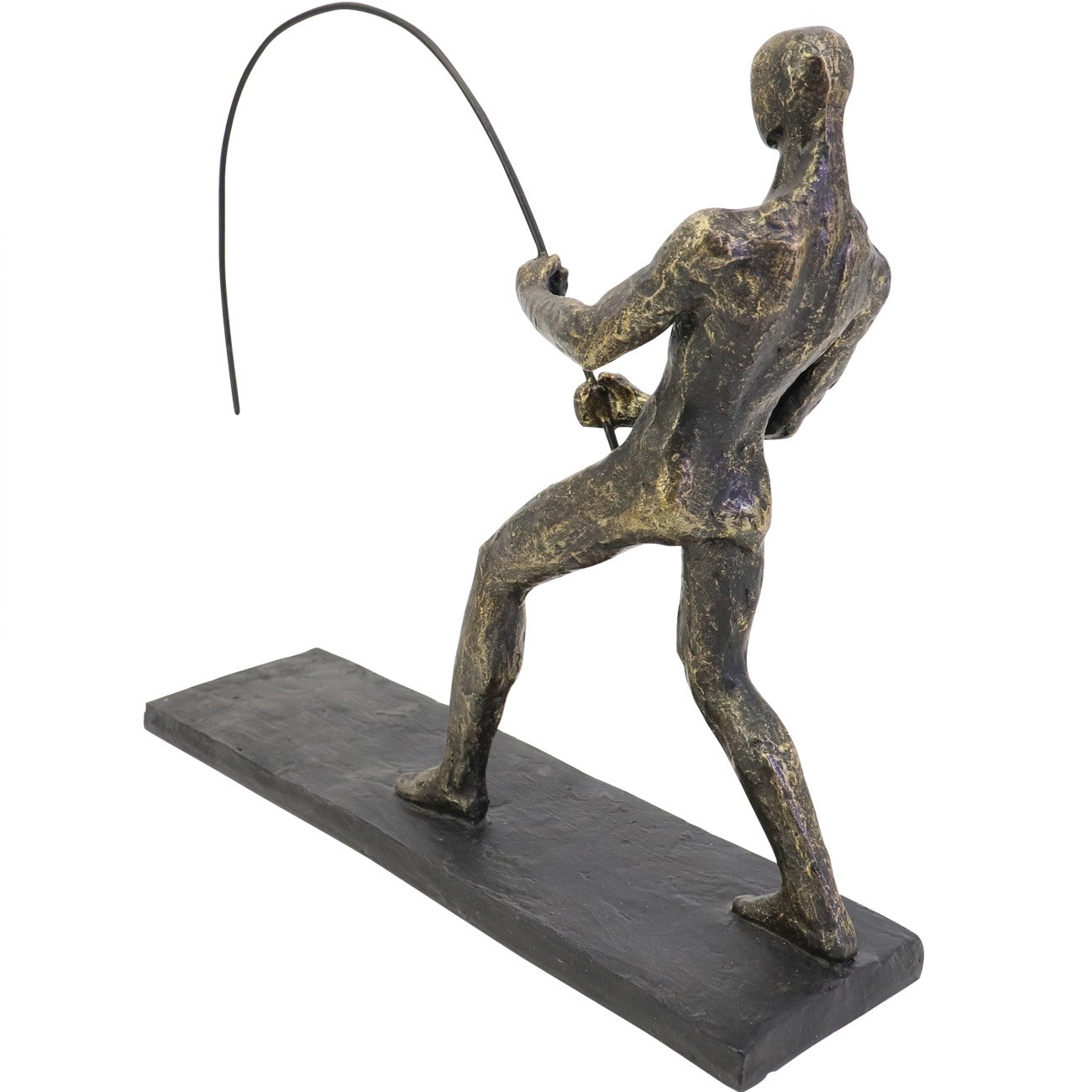 Antique Bronze Fishing Sculpture on Stand